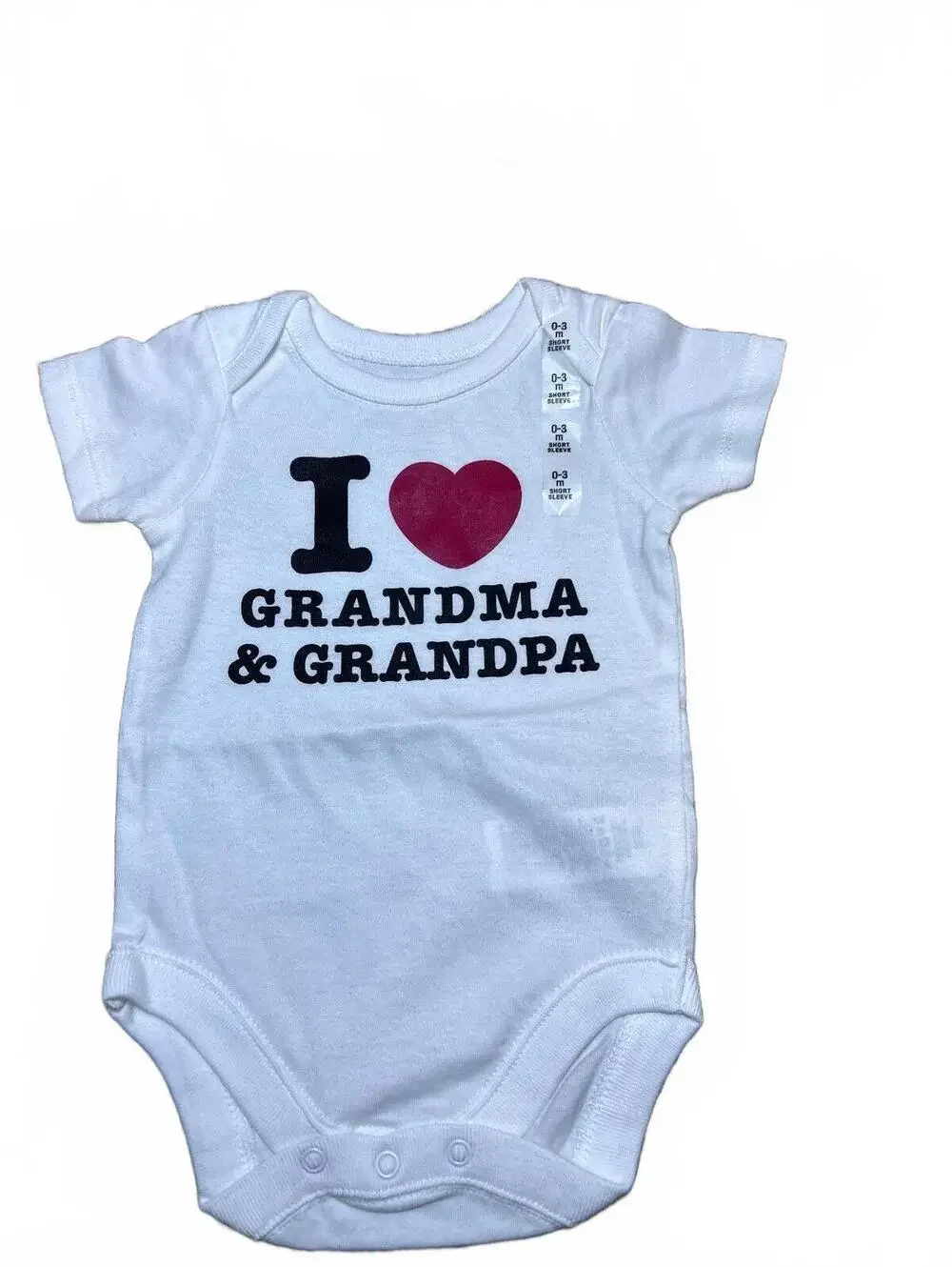 New! The Children's Place Baby Bodysuit 0-3M White❤️I Love Grandma + Grandpa